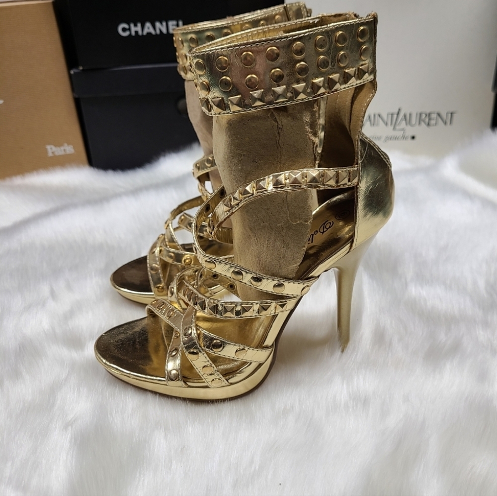 DELICACY Gold Stiletto Heels Sandals